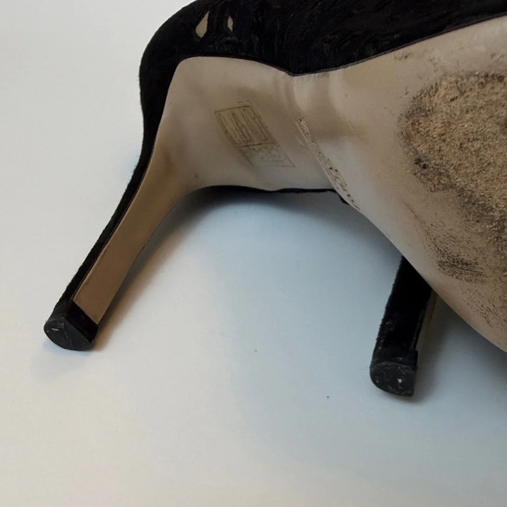 Valentino Garavani Black‎ Suede Lace Cut Out Boot Heels Size 37